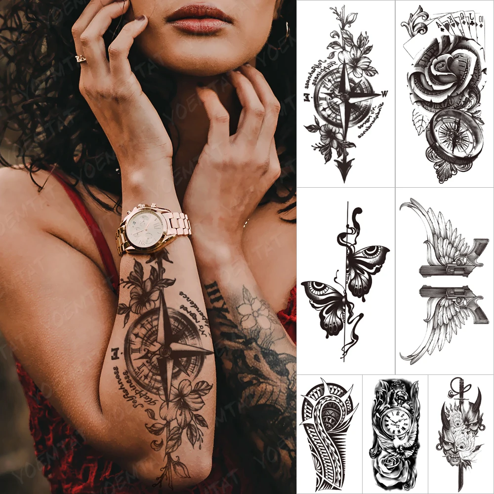 

Waterproof Temporary Sleeve Arm tattoo Stickers Orchid Compass Character Arrow Clock tatoo Sexy Body Art Male Women Fake tatto