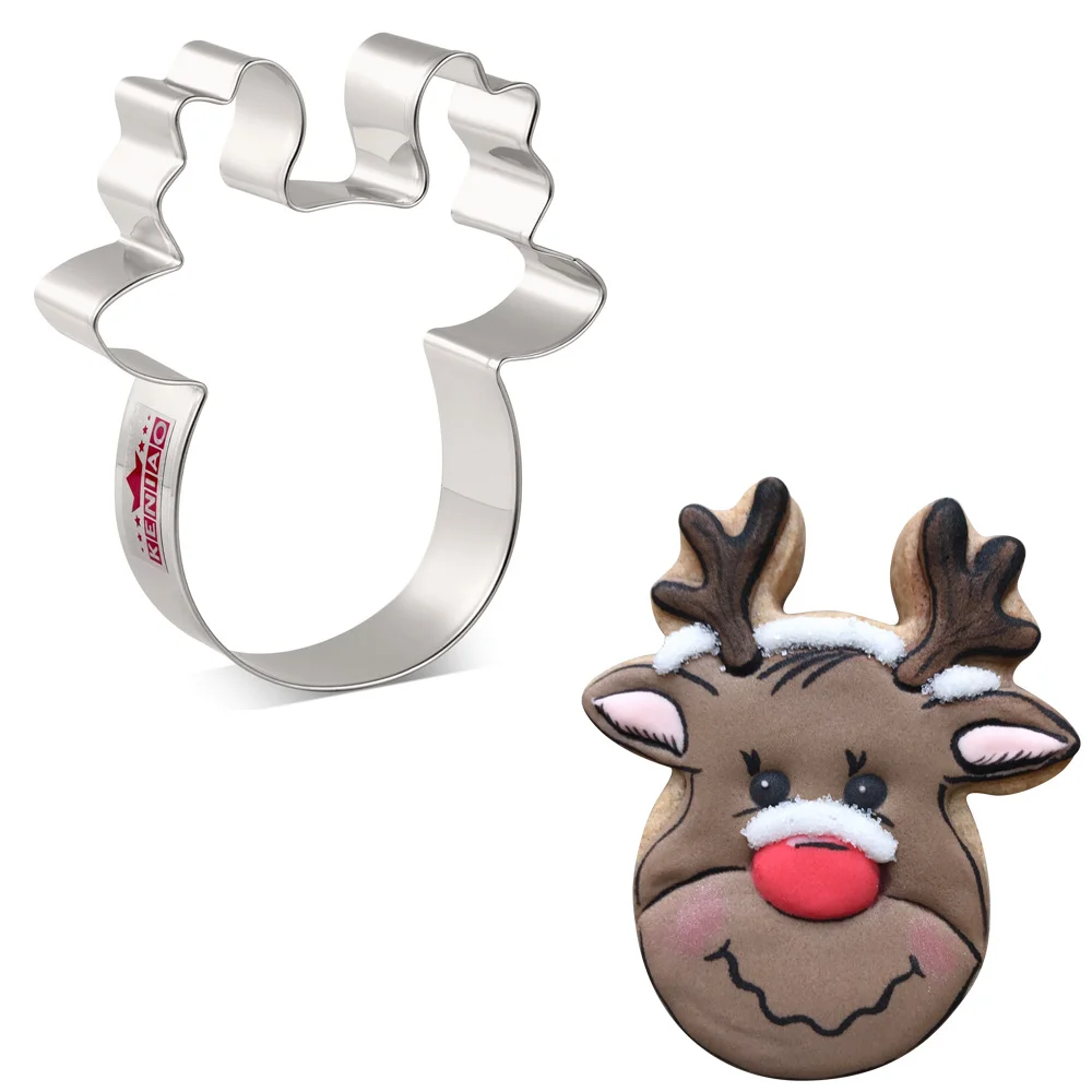 KENIAO Christmas Deer Head Cookie Cutter - 10.2 x 8.6 CM - Winter Biscuit Fondant Bread Sandwich Mold - Stainless Steel