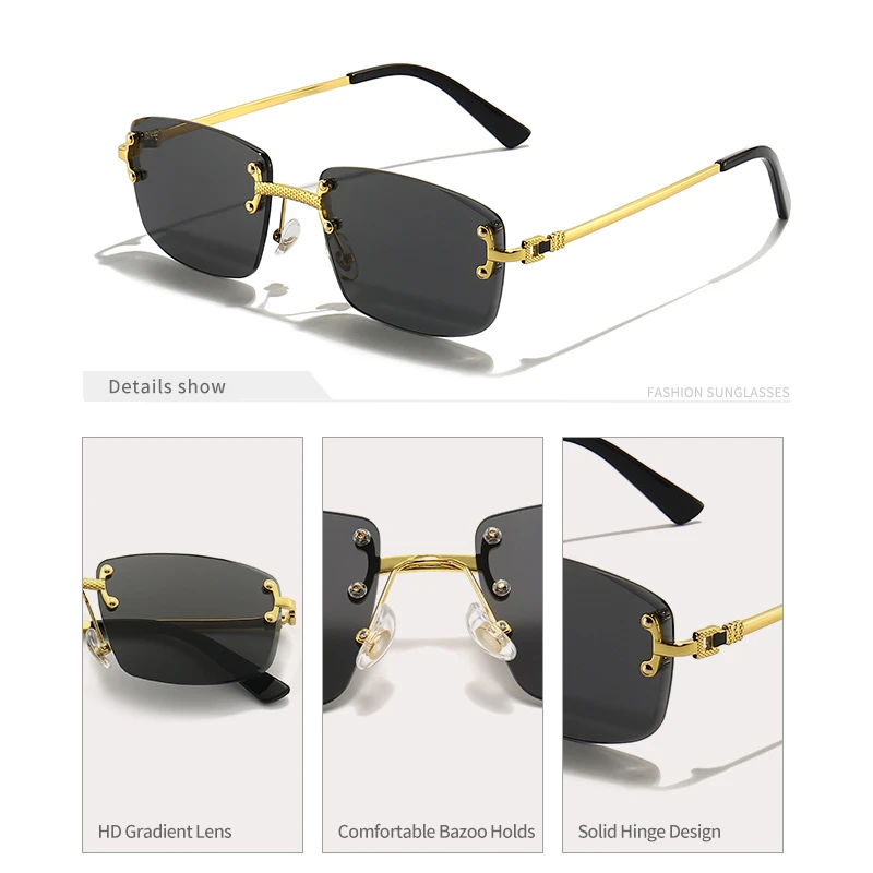 CATERSIDE Neue Mode Rechteck Sonnenbrille Männer Frauen Luxus Designer Randlose Gradienten Objektiv Metall Sonnenbrille Für Männer UV400 – Detail 24