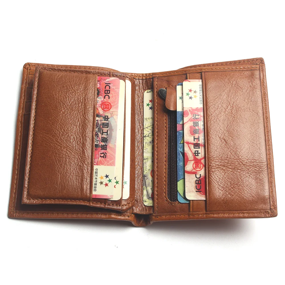 Male Genuine Leather Wallets Men Wallet Credit Business Card Holders Vintage Brown Purses High Quality