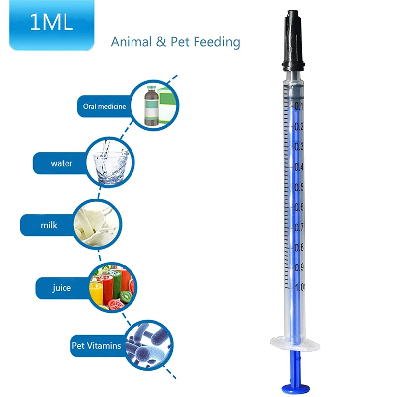 1ml Luer Slip Plastic Syringes with Cap, 1Milliliter 1cc Syringe No Needle,Non-Sterile,Pets Feeding Tools Not for Injection