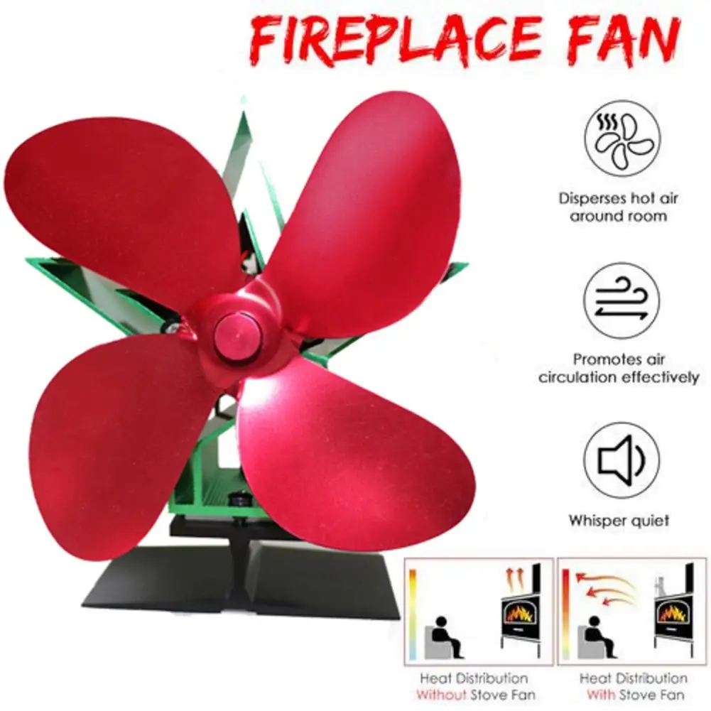 

4 Blades Large Air Flow Heat Stove Fan Fireplace Heat Distribution Gas Stove Fans Firewood Burners Home Fireplace Parts Fan Blad