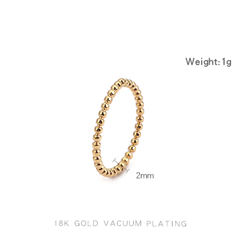 Girls 2mm Width Small Wave Design Ring Rose Gold Silver Color Stainless Steel Beads Ring for Women