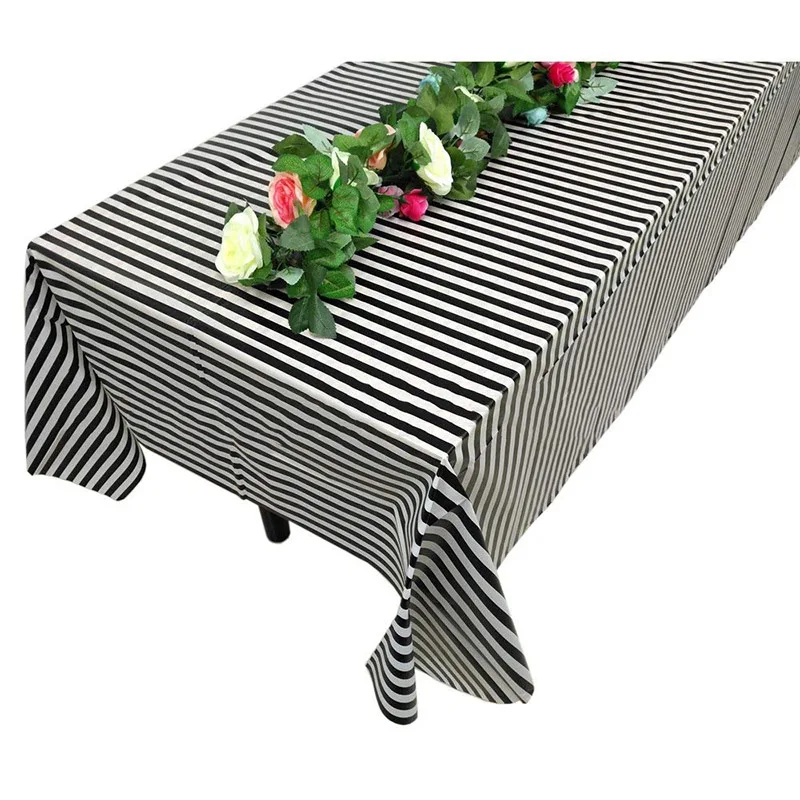 137X274cm Striped Plastic Disposable Tablecloth Wedding Birthday Party Table Cover Rectangle Desk Cloth Wipe Covers