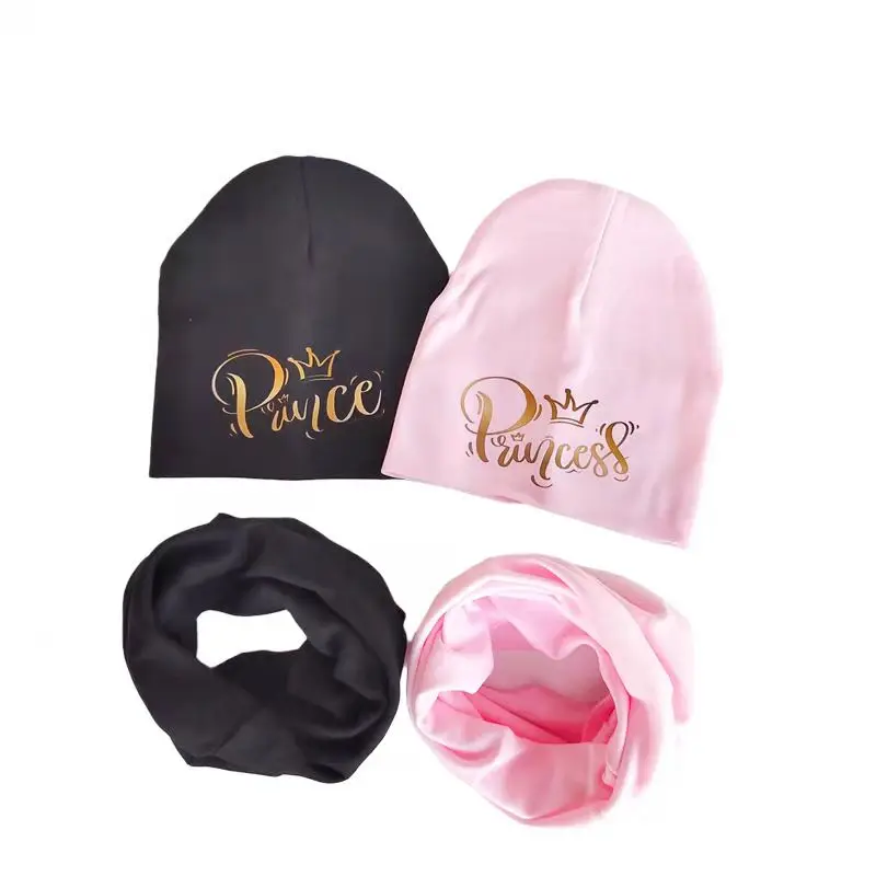 goldren letter printed Baby Hats scarf set for Girls Kids Hat Baby Boy Hat Cotton Children Scarf Collar Infant kids scarf