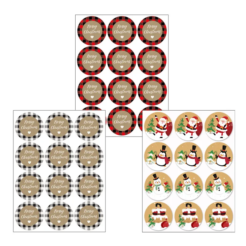 

60Pcs Merry Christmas Snowman Santa Claus Paper Stickers Xmas Party Candy Gift Box Packing Lables Stickers Christmas Supplies