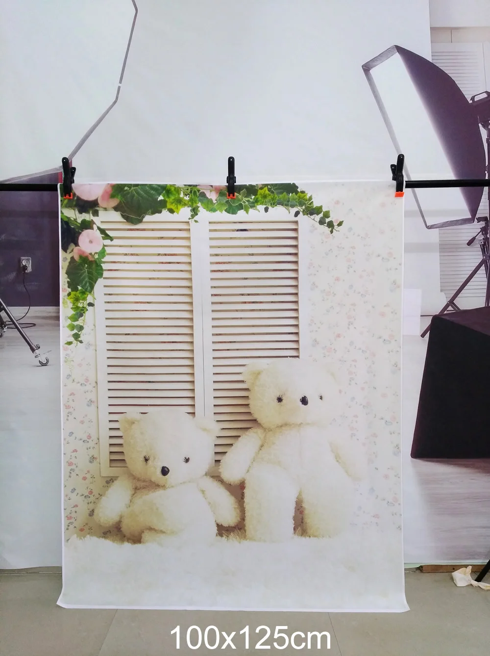 Vinyl Photo Backdrop Two Bears  Background Photoshoot White Window Newborn Photography Props