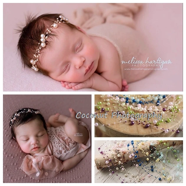 

Coconut Newborn Photography Props pearl string headdress hair lead flower shooting accessories wedding headband party headwear