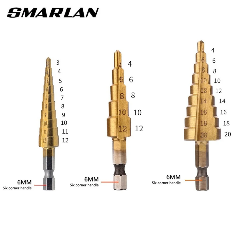 SMARLAN 3Pc 3-12มม./4-12มม./4-20mmHSS ตรง Groove ขั้นตอน Mata Bor ไทเทเนียมเคลือบไม้โลหะตัด Core เจาะชุดเครื่องมือ