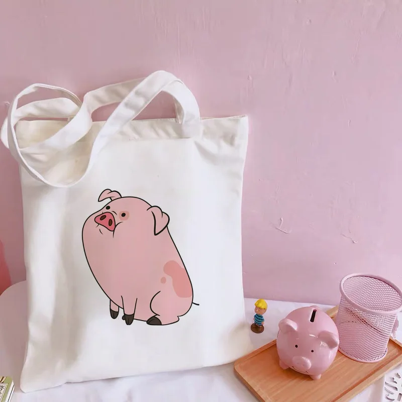 A Cute Pig Cartoon Shoulder Canvas Bags Harajuku Large Capacity Messenger Bag Casual Shopping Bag Handbag Cute Women Bag Purse