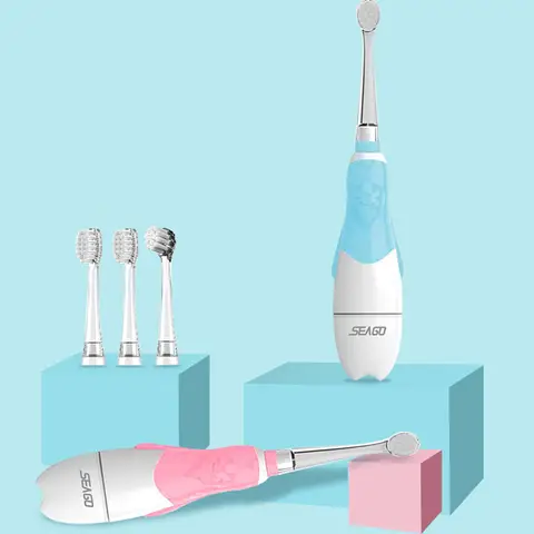 SEAGO 아이 소닉 전동 칫솔 4 세 미만의 배터리 LED 라이트 베이비 브러시 스마트 타이머 교체 듀폰 브러시 헤드
