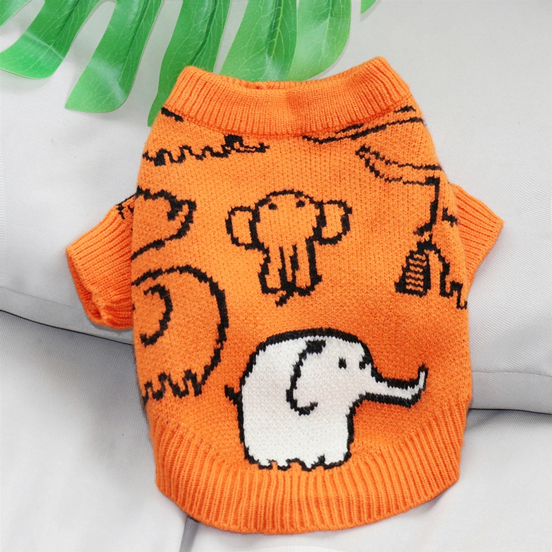 Orange Elephant Puppy Sweater Pet Fall/Winter Apparel Animal Pattern Dog Clothes Teddy Bichon Soft Pullover Warm Pet Supplies