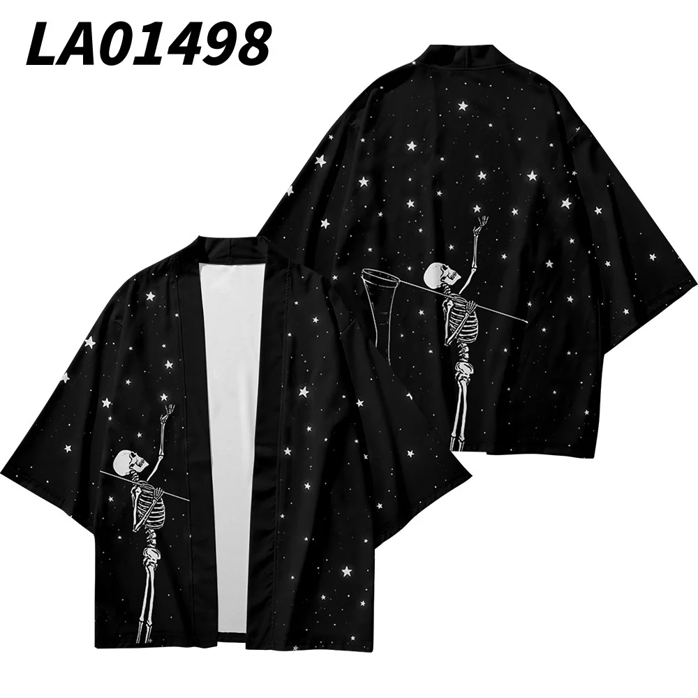 Plus Size XXS-6XL Black Skeleton Loose Japanese Streetwear Cardigan Women Men Harajuku Haori Kimono Cosplay Top Yukata Clothes