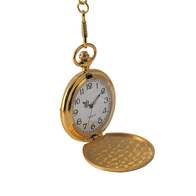 1036Large size quartz pocket watch gold shield fashion flip pocket watch white dial with waist chain