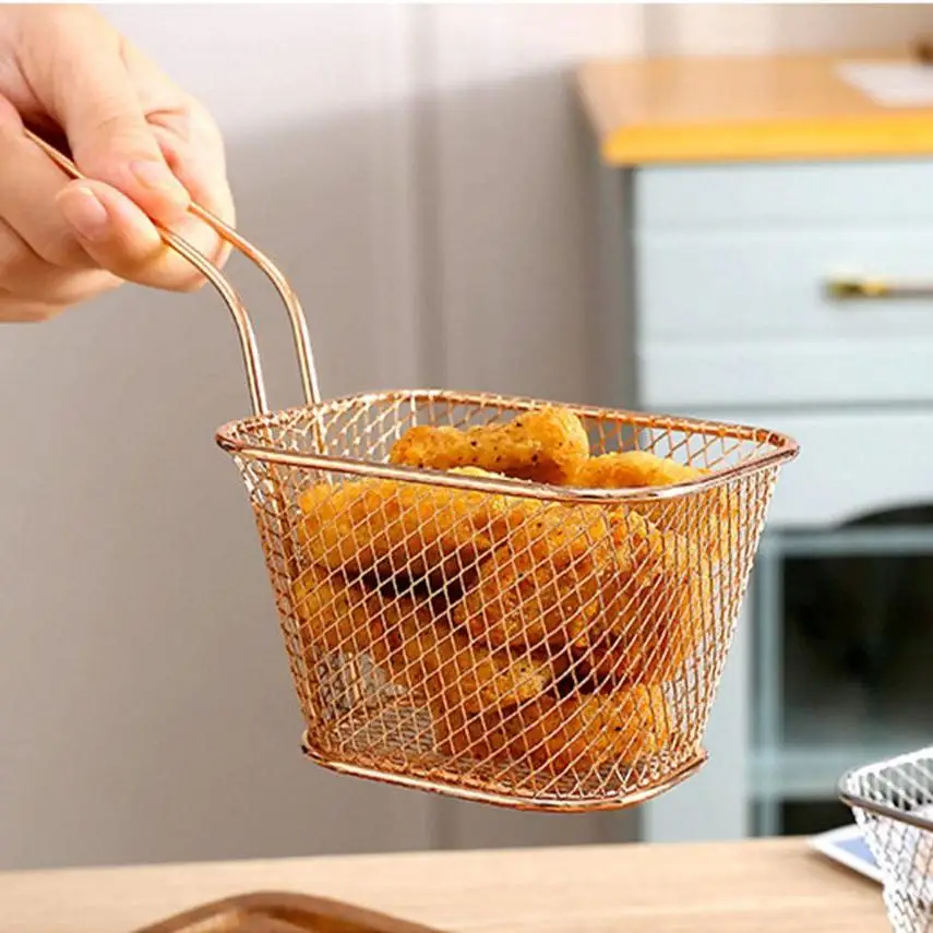 French Fries Basket Stainless Steel Chips Basket Mini Frying Basket Storage Holder Kitchen Cooking Basket Colander Cooking Tools