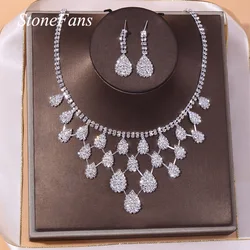 StoneFans Vintage Bridal Wedding Party Jewelry Set Rhinestone Waterdrop Pendant Necklace Earrings Set for Women Africa Jewelry