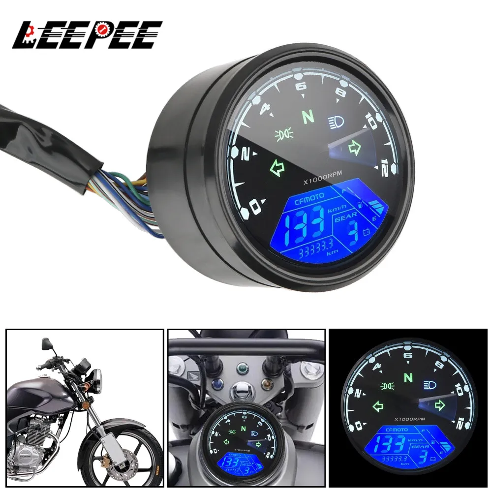 12V Motorcycle Speedometer Night Vision Dial Odometer LED Digital Indicator Tachometer Meter Motorbike Instrument Cluster Gauge