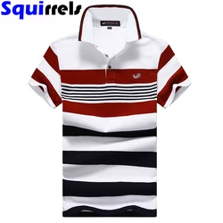 Short-sleeved t-shirt men's summer pure cotton youth striped lapel sports suit POLO shirt plus size casual men's clothing