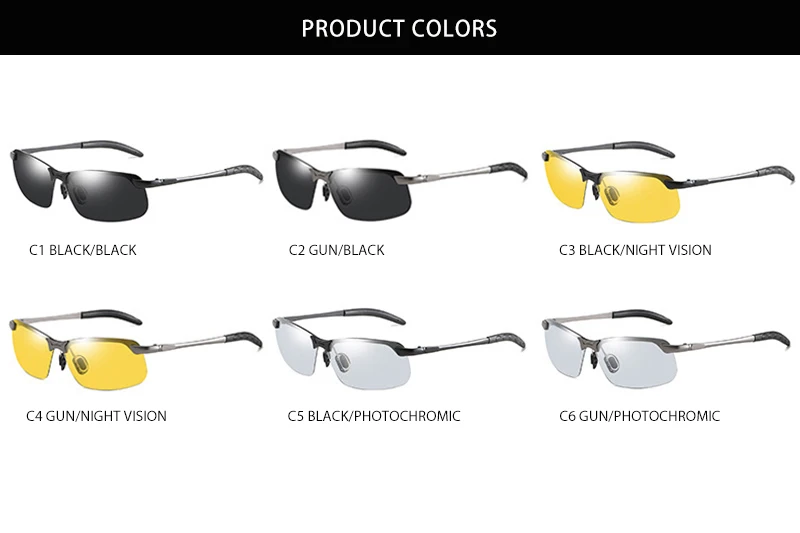 Halbrahmen Photochrome Sonnenbrille Männer Frauen Vintage Metall Polarisierte Sonnenbrille Für Männliche Nachtsicht Driving Shades – Detail 9