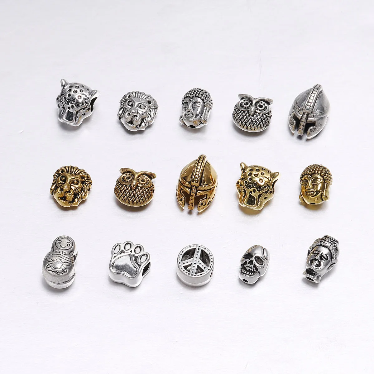 10Pcs/Bag Gold Color Buddha Sparta leopard Lion Heads Spacer Beads for Jewelry Finding Making DIY Handmade Charm Beads Bracelet