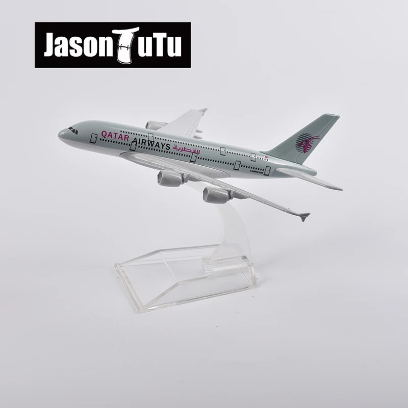 JASON TUTU 16cm Qatar Airways Airbus A380 Airplane Model Plane Model Aircraft Diecast Metal 1/400 Scale Planes Factory Wholesale