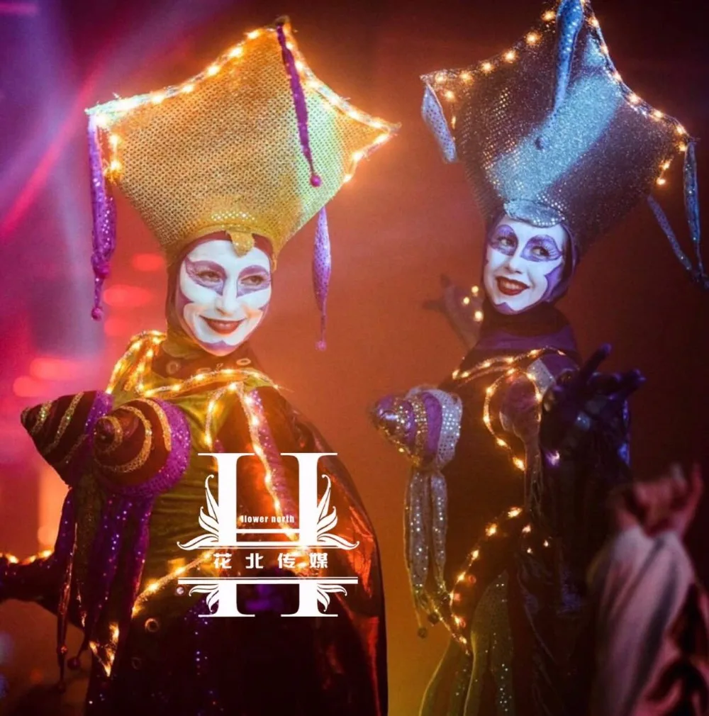 

parade bar nightclub paradise glowing clown Led light up Clown stilts costumes halloween cosplay party costume