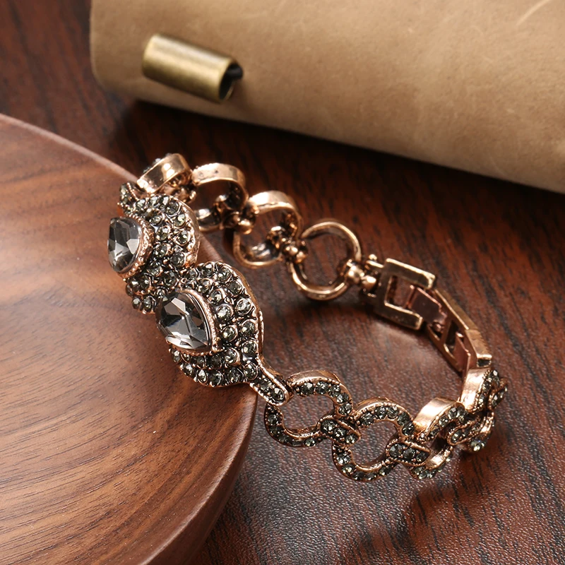 Kinel Charm Boho Gray Crystal Wedding Bridal Bracelet Antique Gold Color Women Link Bracelet Vintage Jewelry Russia Accessories