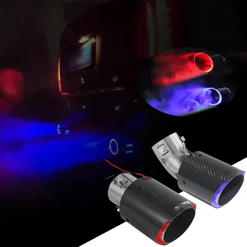 Universal Car LED Exhaust Muffler Tip Pipe Red/Blue Light Flaming Straight Car Modified Single Outlet Exhaust Pipe Tail Throat