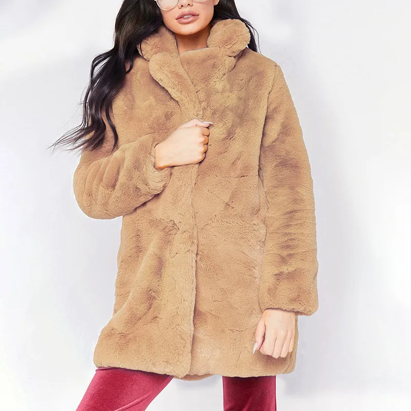 2024 Elegant Pink Women Faux Fur Coat Streetwear Autumn Winter Warm Plush Teddy Coat Female Plus Size OverCoat