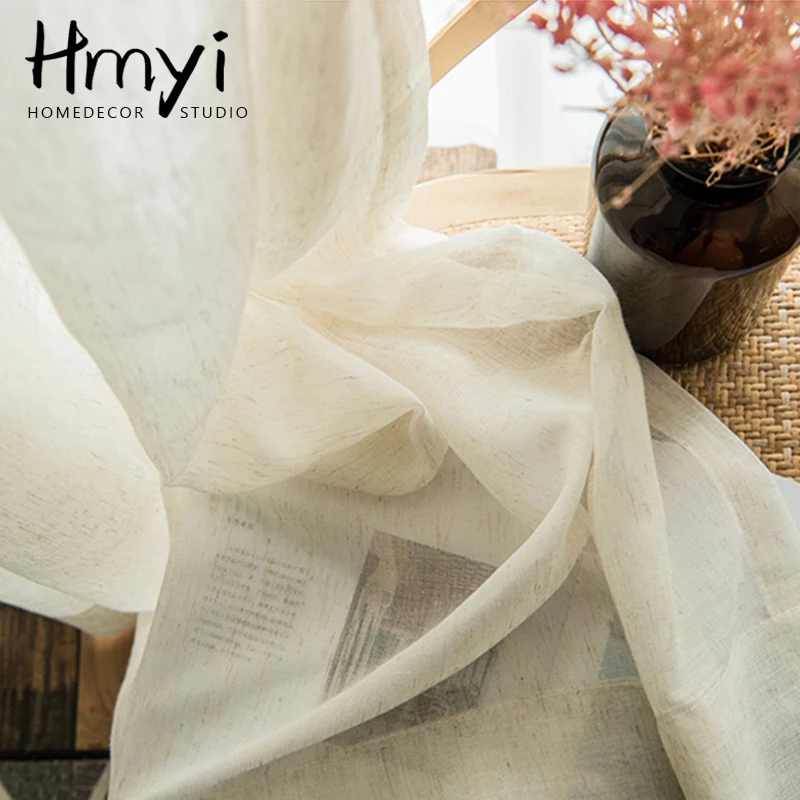 Japanese Style Linen Sheer Curtains For Living Room Bedroom Beige Tulle Curtains For Window Drapes Curtains For Kitchen Blinds