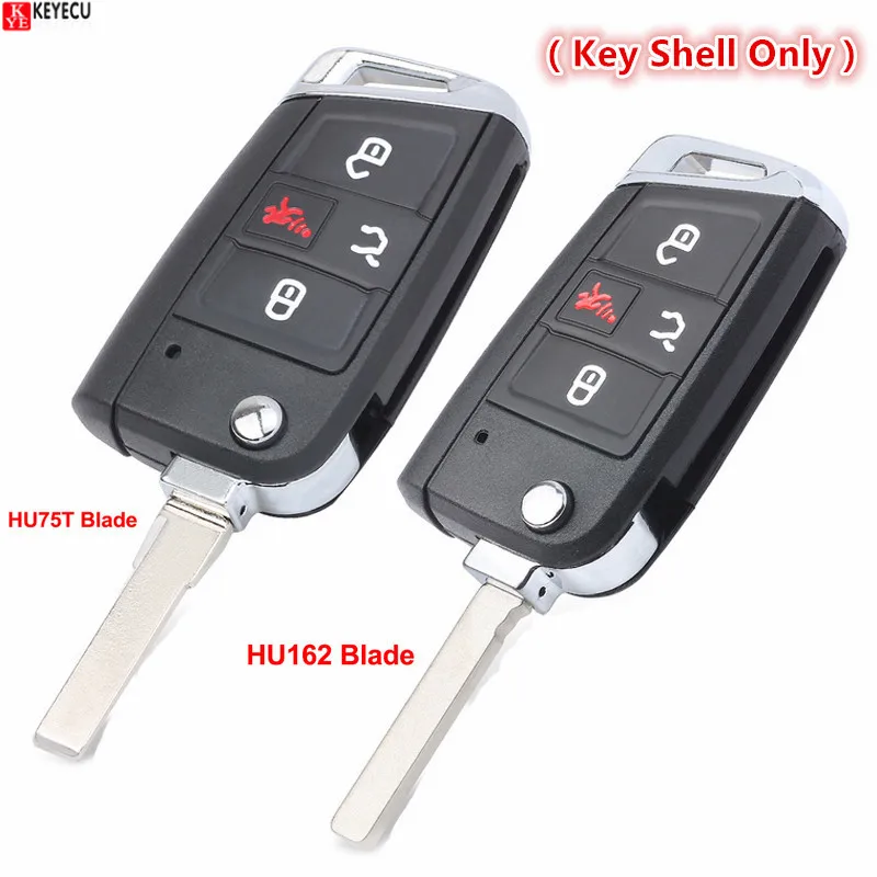 Keyecu Flip Remote Car Key Shell Case 4 Buttons for Volkswagen Tiguan Atlas Jetta Golf GTI NBGFS12A01 MQB P/N: 5G6 959 752 AC