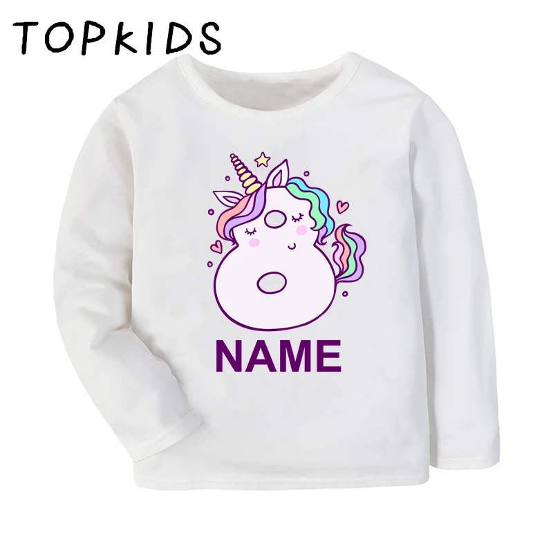 Customized Name Girls T shirt Unicorn 1 2 3 4 5 6 7 8 9 10 Years Birthday Kids Clothes Kawaii Baby Long Sleeve Children T-shirt