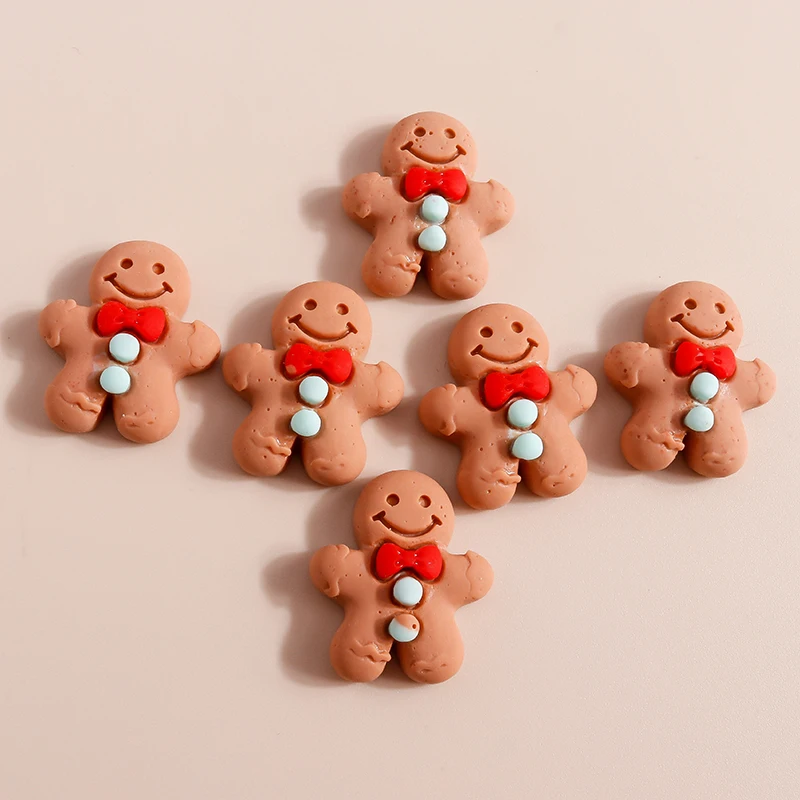 Leslie 10 Stück 22 x 19 mm niedliche Harz-Weihnachtskeks-Lebkuchenmann-Charms mit flacher Rückseite, Cabochon für DIY-Schmuckherstellung, Haarspangen – Detail 4