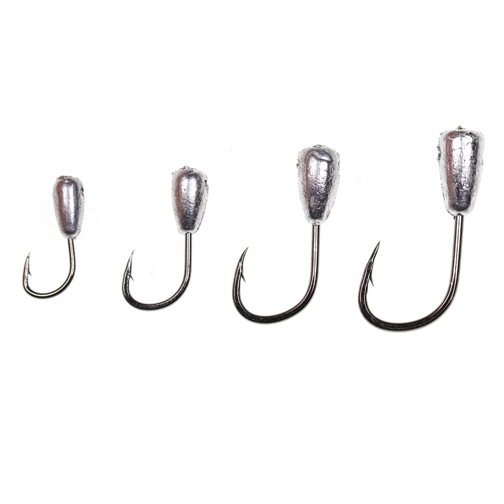 ICERIO 10PCS Winter Ice Fishing Lure Fishhook Lead Jig Head Fishing Hooks Carbon Steel Barbed Hook Soft Worm Lure Carp Hooks