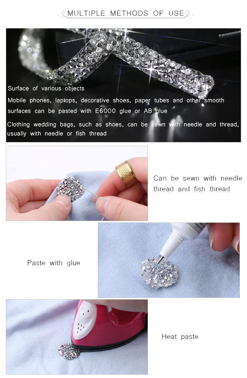 1 Yard Nähzubehör Kristallmotiv Strass Hotfix Strassband Applikatorband mit Strasssteinen zum Aufbügeln für Kleider – Detail 6