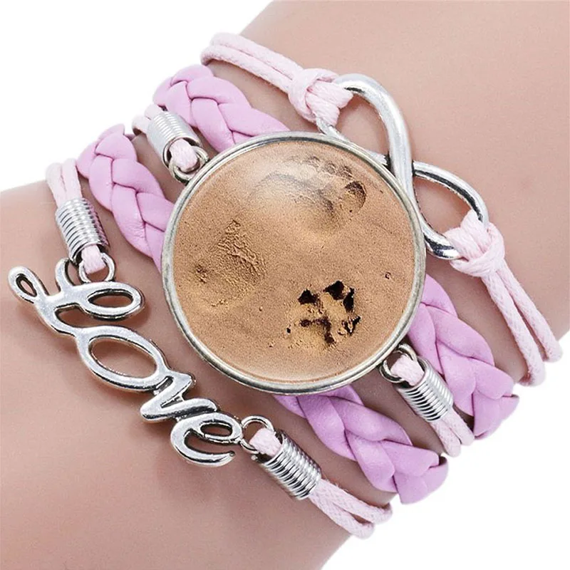 10PC Boy Dog Paws Print Glass Cabochon Bracelet Pet Dog Footprint Heart Charm Multilayer Leather Bracelets Jewelry Best