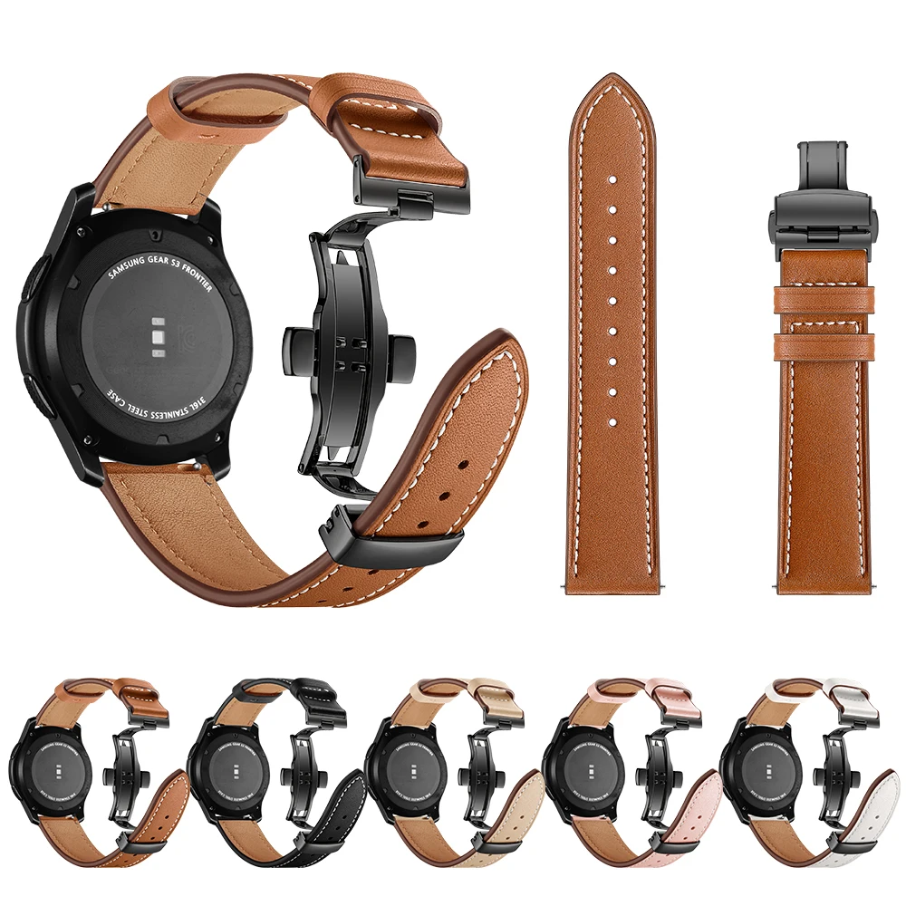 Leather Galaxy watch 46mm strap For Samsung Gear S3 Frontier 22mm watch band butterfly amazfit gtr 47mm huawei watch gt 4 strap