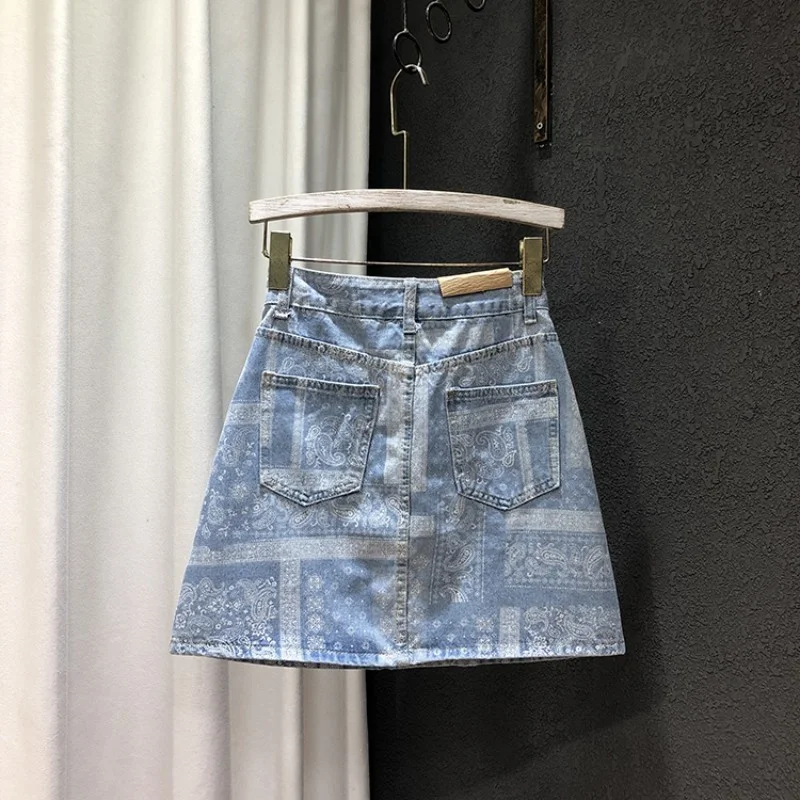 Package Sexy Hip Women Denim Mini Skirt Fashion Summer High Waist Korean Light Blue Jean Skirts Harajuku Female Printed Skirt