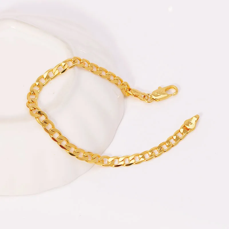 XP Jewelry -- ( 17 cm 19 cm x 5 mm ) 1:1 24 k Yellow Gold Plated Figaro Bracelets For Men Women Fashion Jewelry