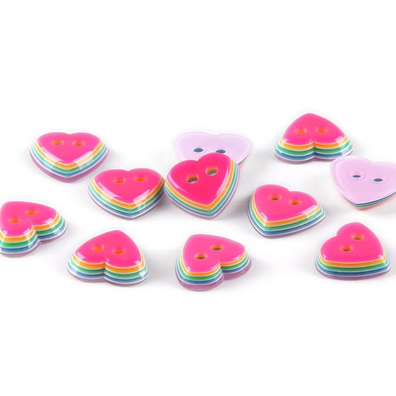 Candy color heart button, DIY 2 holes,11mm, Plastic sewing Button for kins shirt   7NK177