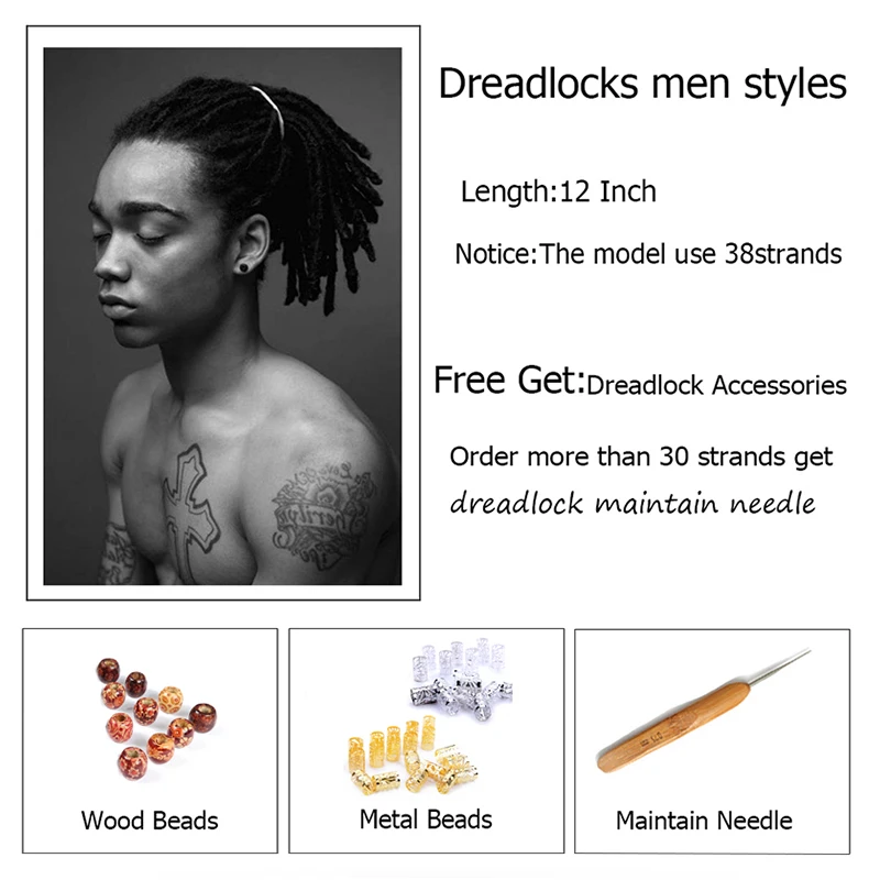 Dansama Synthetic Handmade Dreadlocks Extensions 6/12 Inch Dreadloks For Hip-Hop Braids Hippie Crochet Braiding Hair Extensions