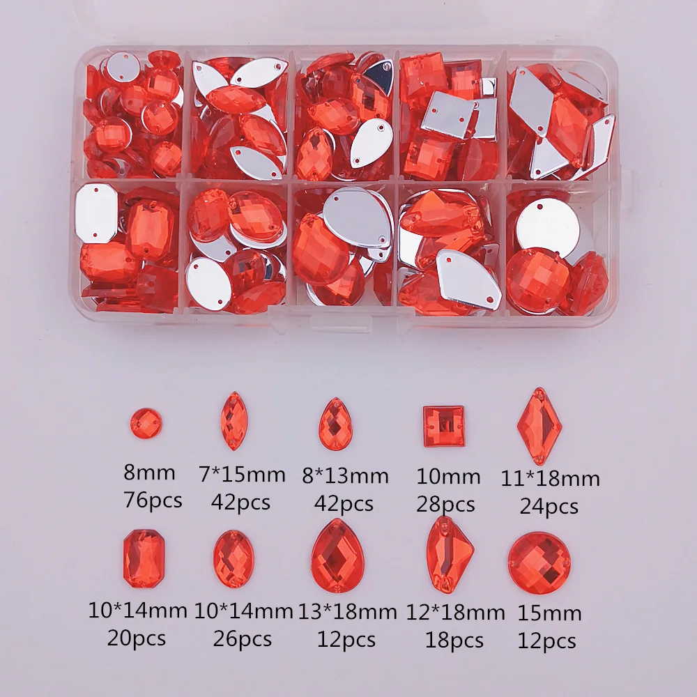 Multi-shape 10 Grids/Box 300pcs Acrylic crystal Flat Bottom Multi-size Sew On Rhinestones For DIY Wedding Dress