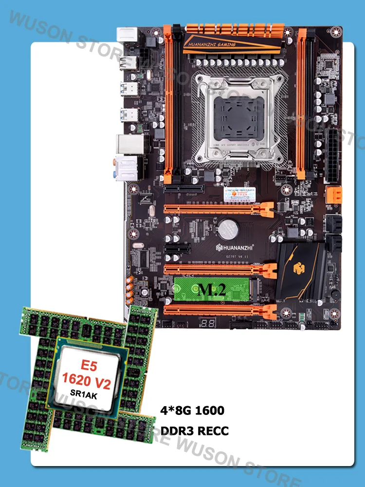 

Материнская плата известного бренда HUANANZHI deluxe X79 со слотом M.2 SSD ЦП Intel Xeon E5 1620 V2 SR1AR 3,7 ГГц ОЗУ 32 Гб (4*8 ГБ) REG ECC