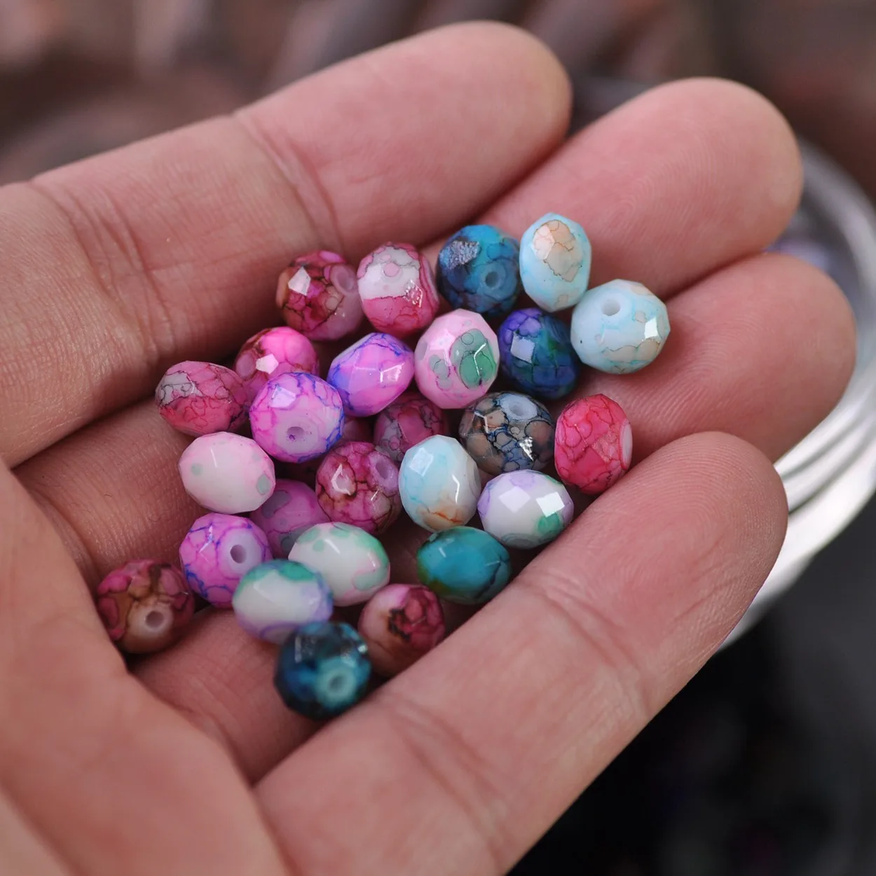 20pcs 10x7mm Rondelle Faceted Opaque Glass Colorful Spots Loose Spacer Beads Lot for Jewelry Making DIY Crafts Findings