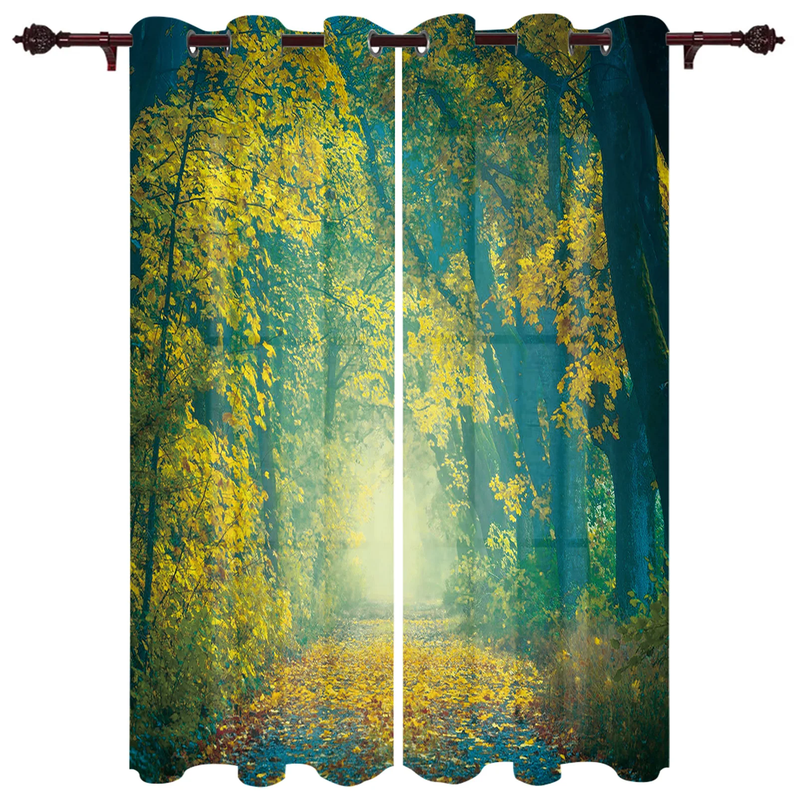 Autumn Forest Path Quiet Kitchen Curtain Kids Bedroom Living Room Balcony French Windows Curtain Fabric Pergola Bathroom