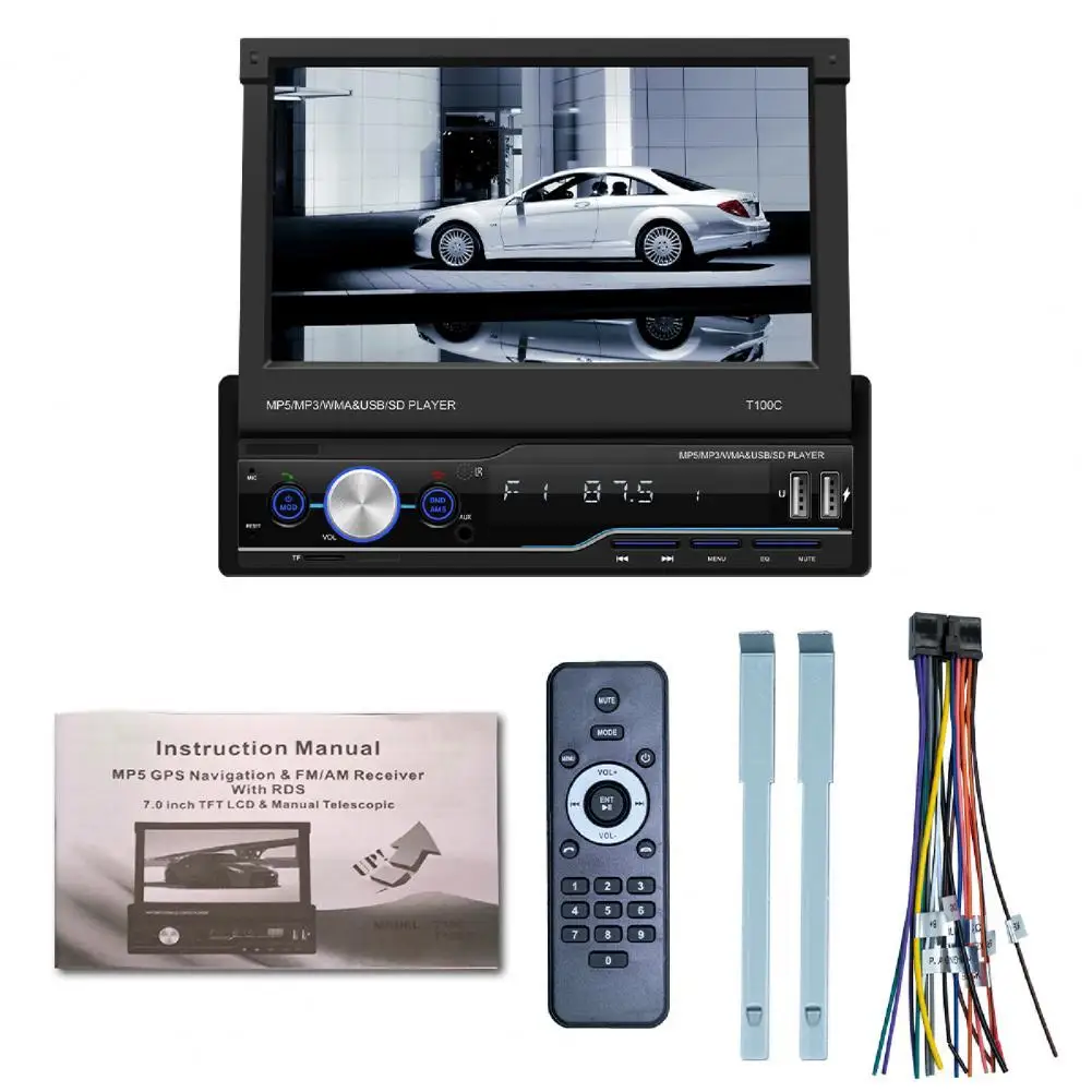 

50% Hot Sell T100C 7inch Retractable Car MP5 Player Bluetooth Calling HD Reversing Image DVD Radio MP4 Player for Vehicles