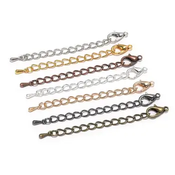 10/20pcs 50 70mm Tone Extension Tail Chain Lobster Clasps Connector For DIY Jewelry Making Findings Bracelet Necklace Supplies