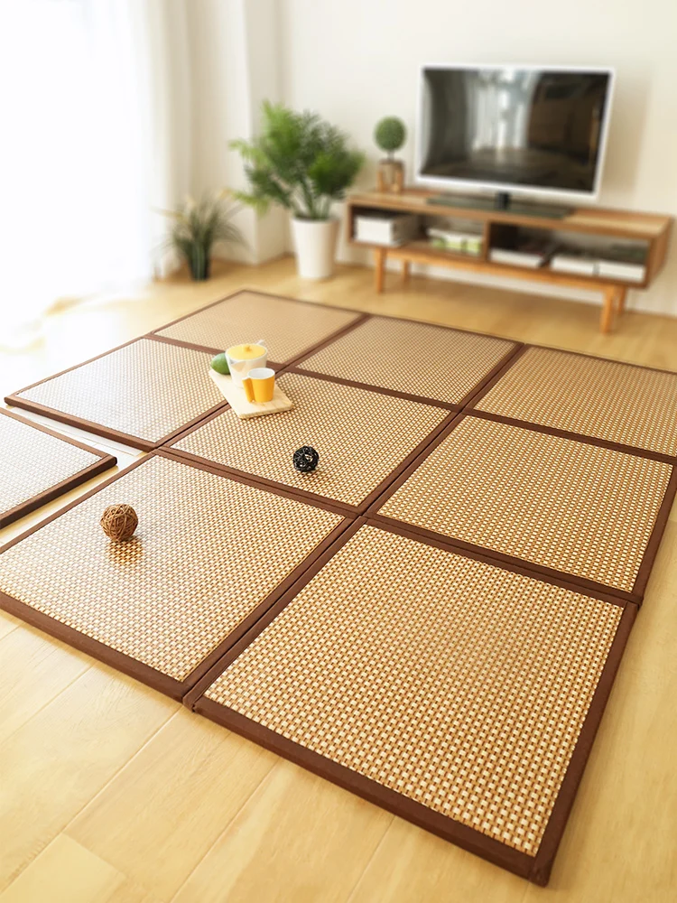 

zq Thickened Fold Japanese Style Summer Mat Rattan Mat Carpet Moisture-Proof Tatami Floor Mat