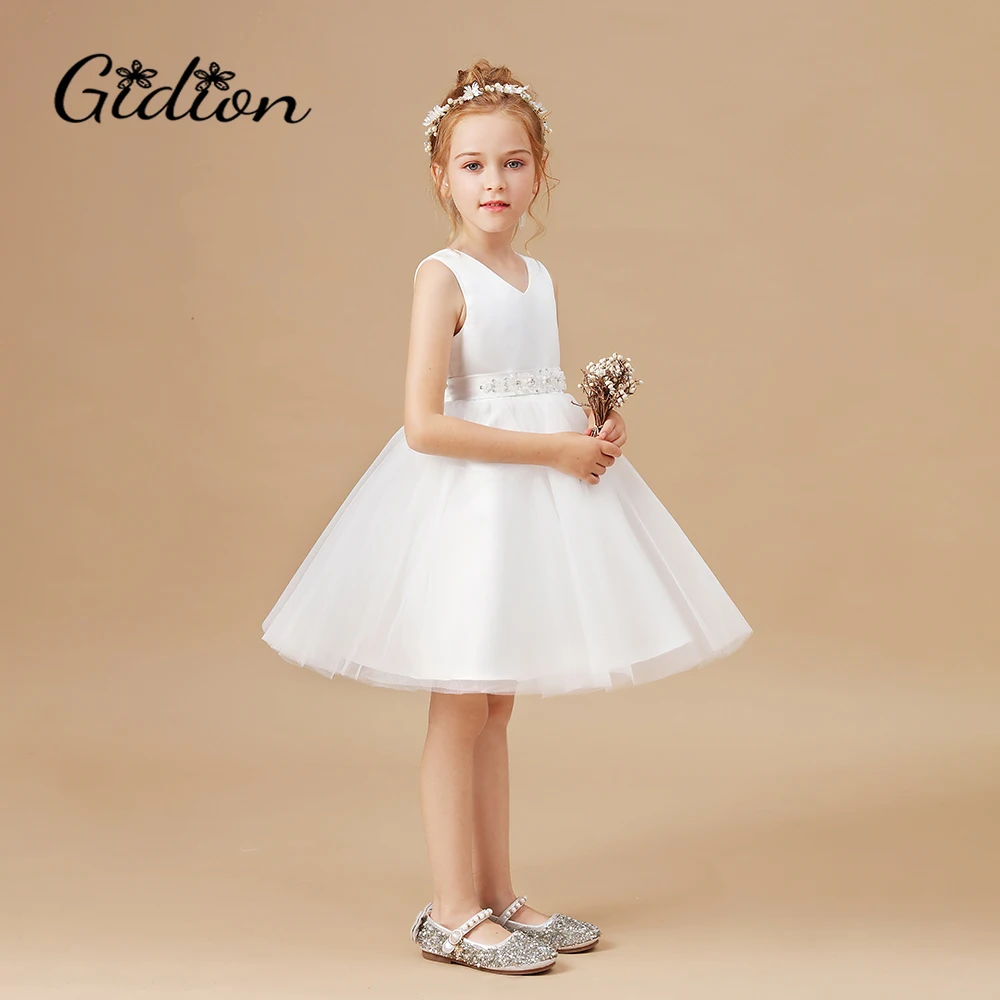 V-Neck Elegant & Pretty Girl\'s Dress Xmas Gift Flower Girl Dress Tutu Wedding Party Ceremony Junior Bridesmaid Dress For Kids