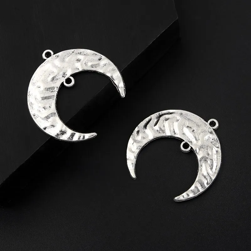 10pcs Silver Color 33.5x32mm Half Moon Charms Blank Connector Pendant Fit DIY Jewelry Making Handcrafted Accessories